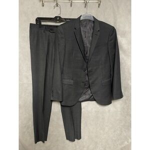 Egara Suit Men 38R 36R Gray Tartan Plaid 2B Extreme Slim Flannel 32x33 Pant Luxe